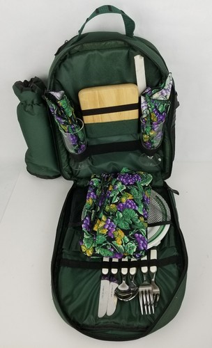 PICNIC TIME Green Backpack 2 Place settings wine glasses/chiller cutting board