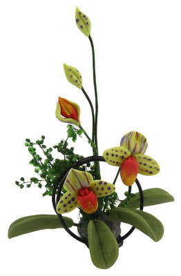 Dolls House Yellow Flower Floral Display on Black Metal Stand Garden Accessory