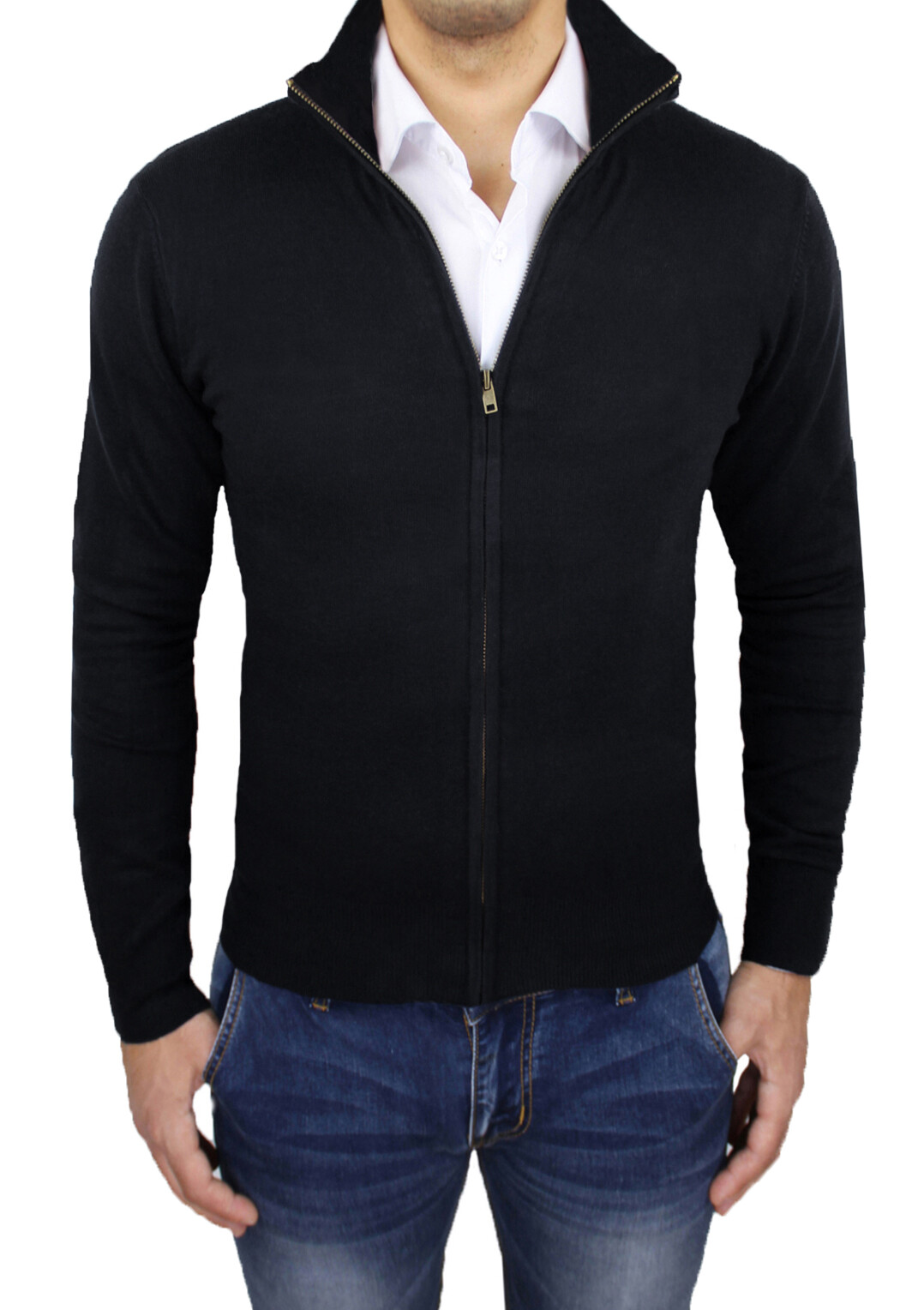 Cardigan maglione uomo Slim fit nero con cerniera elegante casual