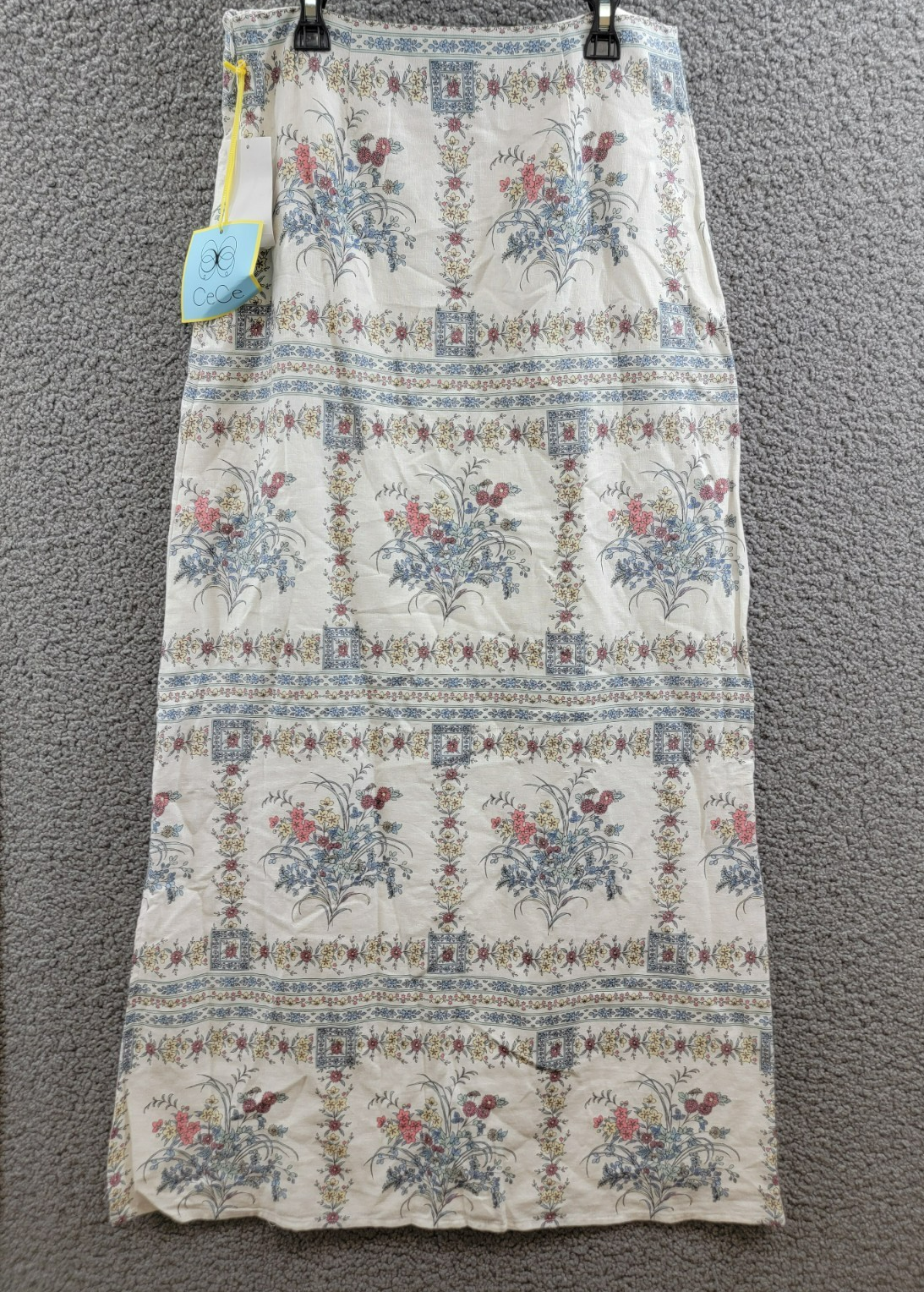 CeCe Floral Print A-Line Maxi Skirt Women's 2 Egret Multi Linen Blend Side Zip - Picture 9 of 15