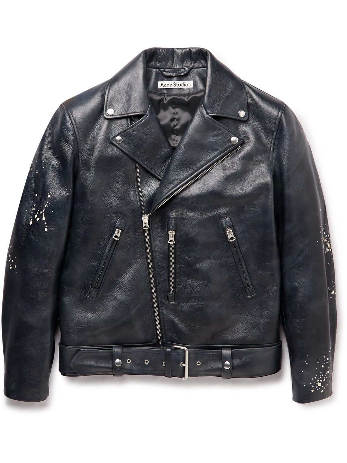 Acne Studios ブラック ベルト M Acne Studios - Belted Painted Leather Biker Motorcycle