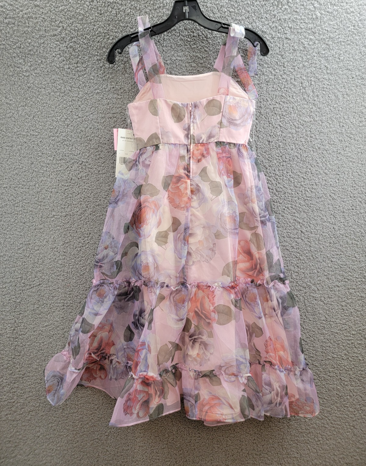 Rare Editions Floral-Print Organza Maxi Dress Big Girls 8 Lavender Zip Closure - Picture 8 of 16