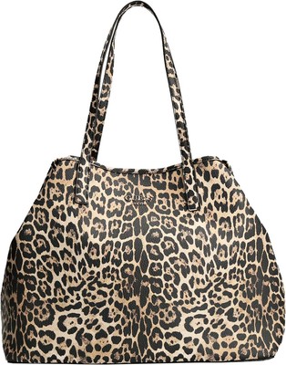 Guess Ls699524 Vikky Womens Tote Bag With Pouch & Metal Gold Logo In Leopard