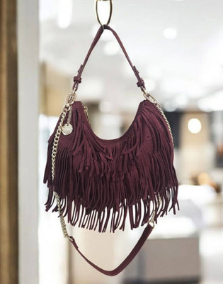 BORSA DA DONNA SCAMOSCATA WINE CON FRANGE  A SPALLA E TRACOLLA KSD51006