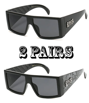 Mens Locs Rectangular Lowrider Biker Flat Top Large Frame Bandana Sunglasses