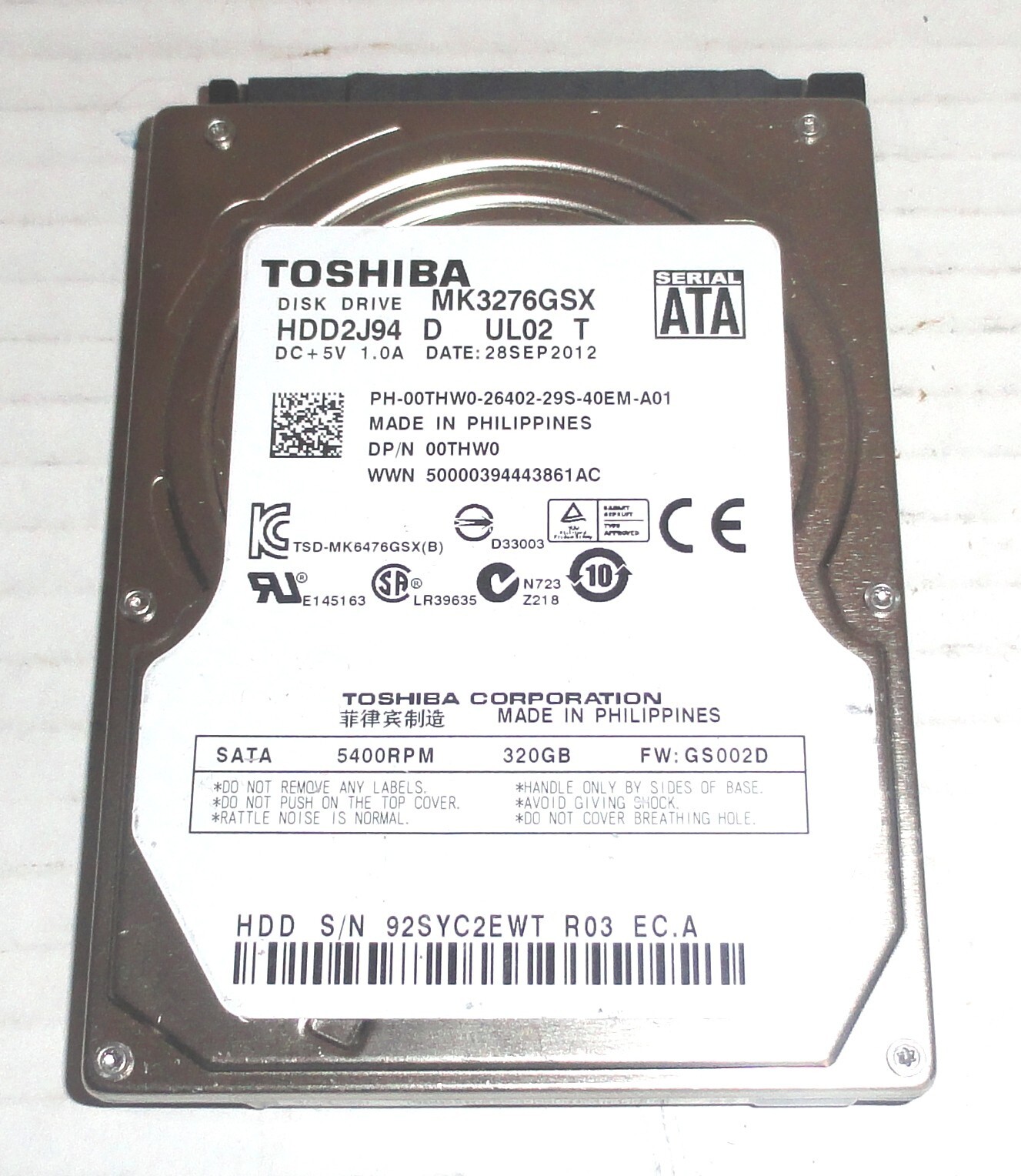 MK3276GSX GS002D HDD2J94 D UL02 T Toshiba 320GB SATA 2.5 Hard Drive [並行輸入品] Toshiba MK3276GSX HDD2J94 D UL02 T 320GB Sata Hard Drive F/W