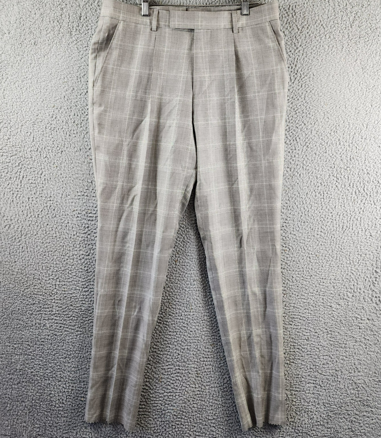 BOSS Camel Heston Wool Slim Fit Dress Pants Men's 40R Beige Plaid Button Zip - Picture 1 of 15
