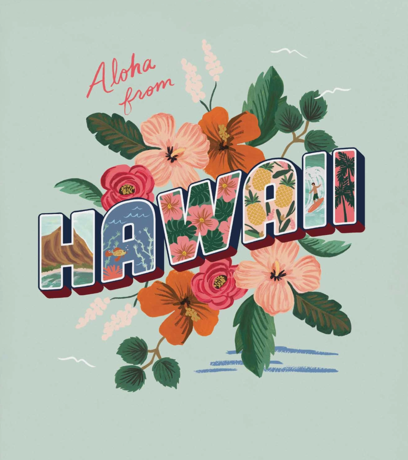 RIFLE PAPER CO. Art Print - Greetings From Around World | HAWAII - 12" x 11"