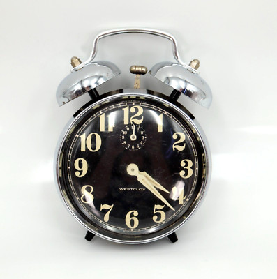Vintage WESTCLOX Alarm Clock Luminous Hand Silver Brazil Mechanical PARTS REPAIR