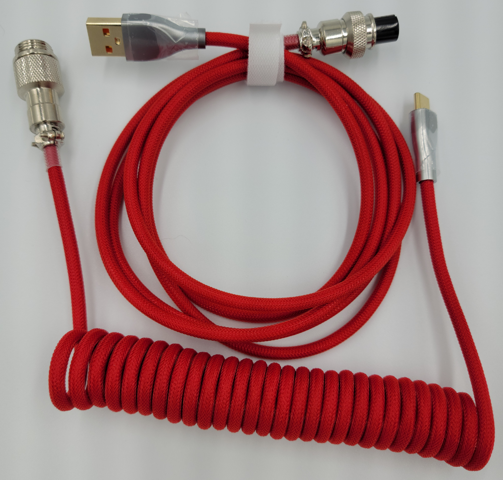 Red Custom Coiled Aviator USB-C Mechanical Keyboard Double Sleeved Cable GX12
