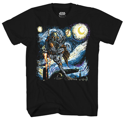 Star Wars Boba Fett Starry Night Men's Black T-Shirt New