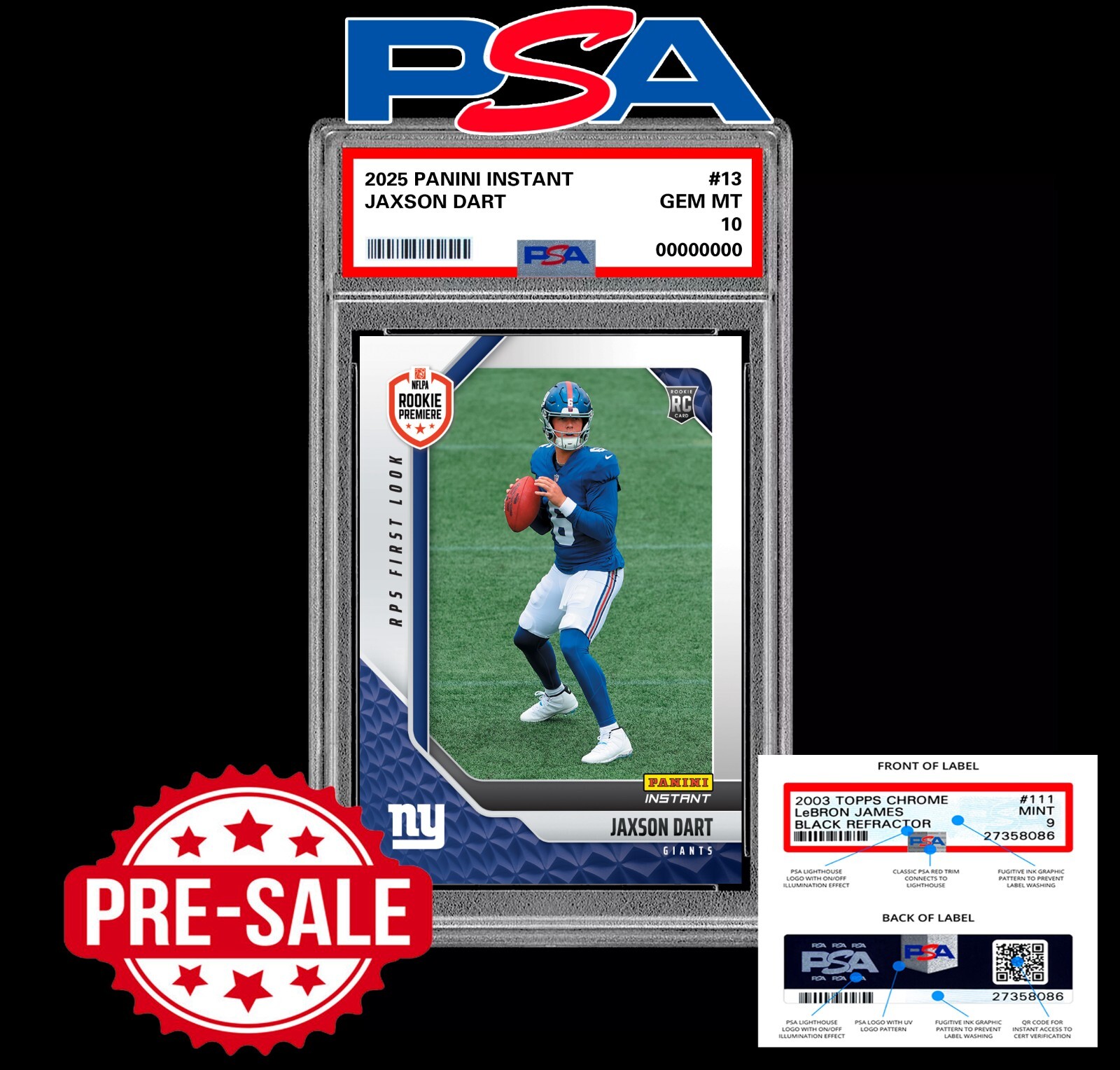 PSA 10 Jaxson Dart #13 RC Rookie 2025 Panini Instant NFL RPS