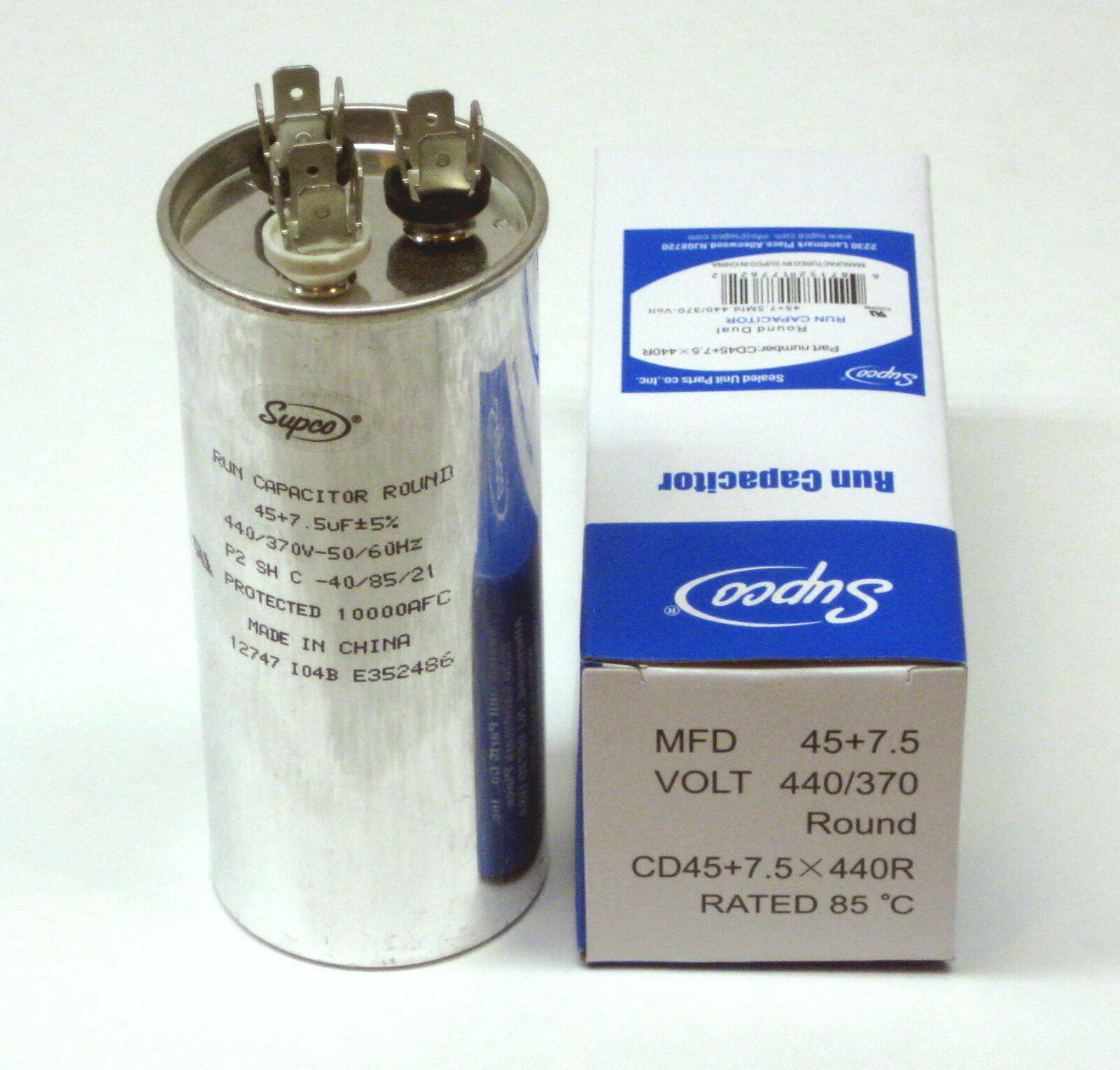 Air Conditioning HVAC Round Dual Motor Run Capacitor 45 + 7.5 MFD