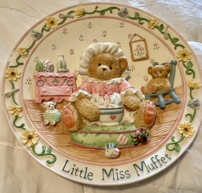 Vintage 1995 Enesco CHERISHED TEDDIES Little Miss Muffet 3D Sculpt Plate #145033