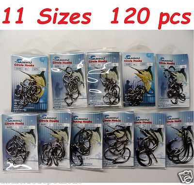 120 Circle Hooks 4x Strong Black Nickel - 11 Sizes fishing hooks