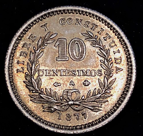 Uruguay 1877 Silver 10 Ten Centesimos 2.5g