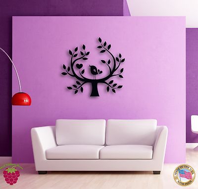 Wall Vinyl Sticker Tree Bird Hearts Romantic Decor for