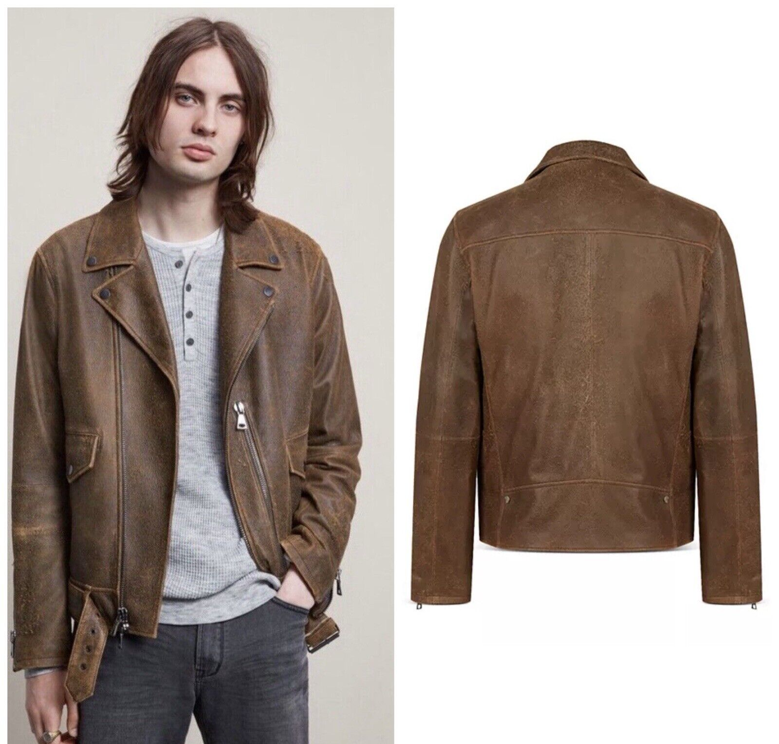 NWT $2198 John Varvatos Leather Biker Jacket In Dark Brown