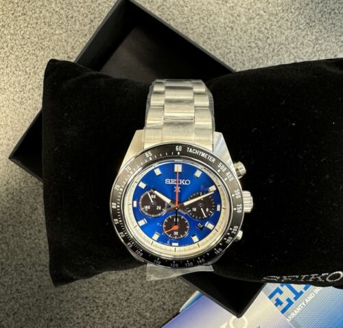 Pre-owned Seiko Prospex Speedtimer Solar Steel Bracelet Blue Dial Watch - Ssc931