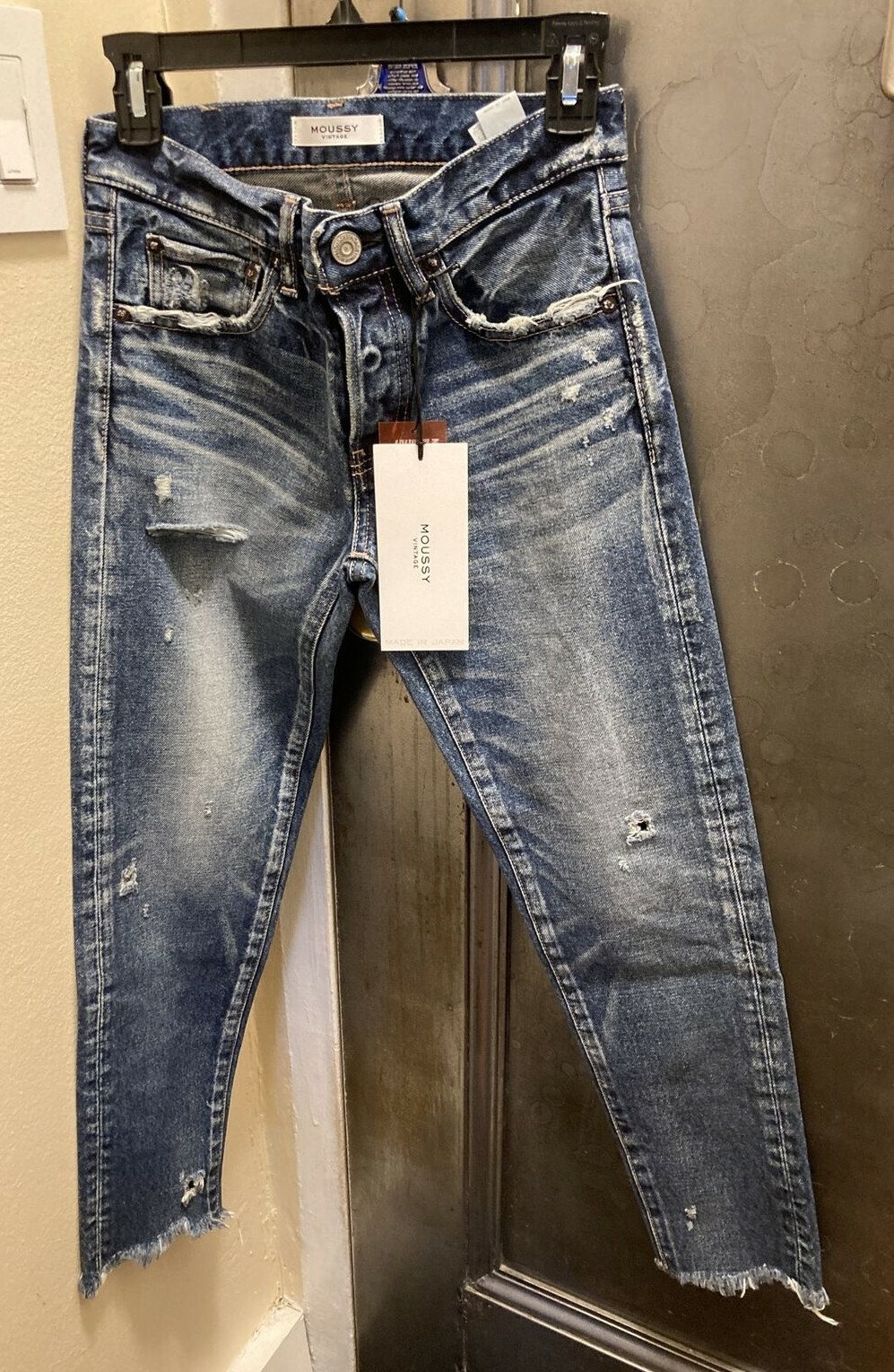Pre-owned Moussy Vintage Kelley Jeans 24 Distressed Cropped Dark Blue $325