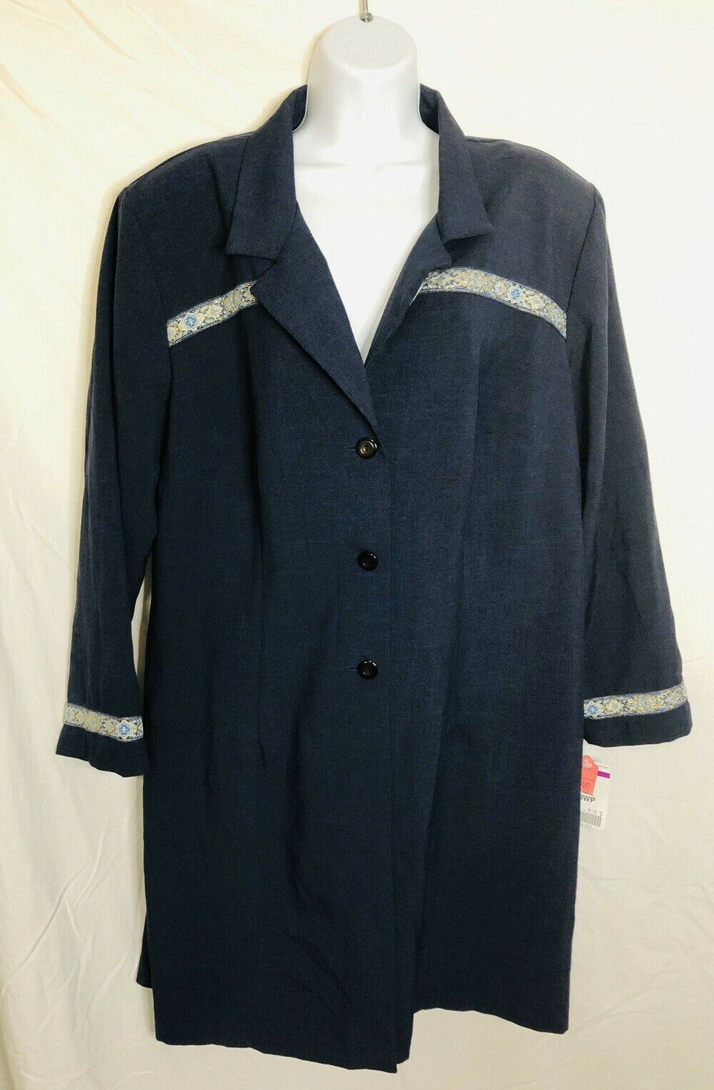 Vintage Women's Cattrell Tunic Button Sz 20 P Navy Blue Collar...