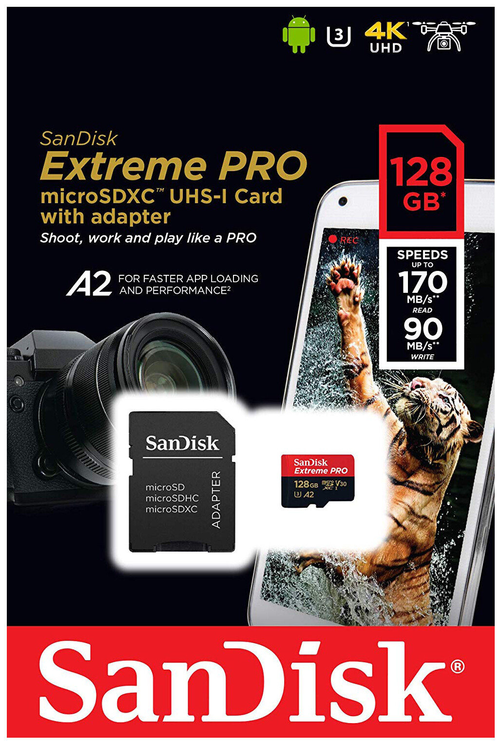 128GB SanDisk PRO UHS-1 U3 A2 × 3 SanDisk Extreme Pro 128GB SDXC UHS-I U3 A2 Ver 3.0 4K UHD +