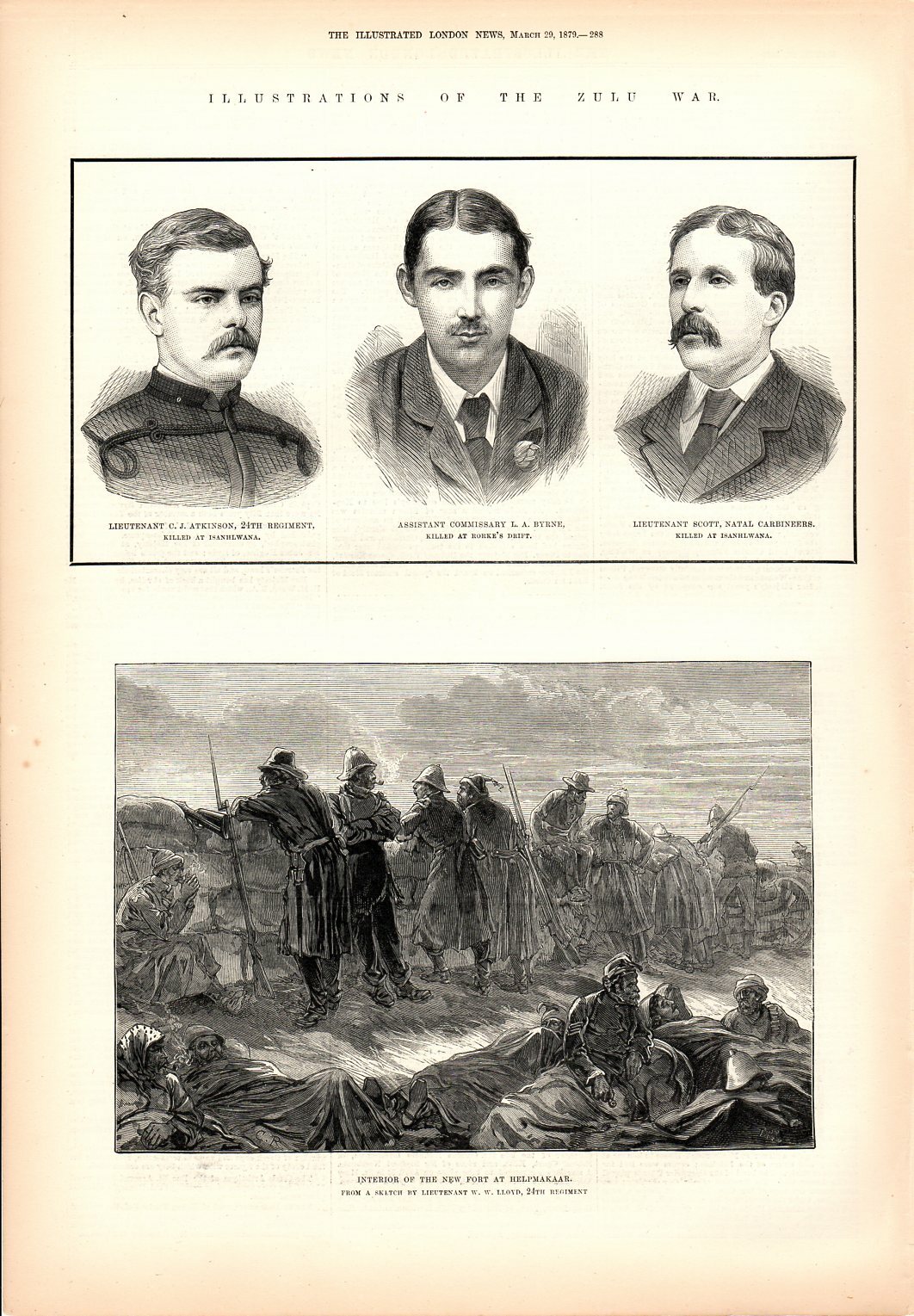 Antique Art print 1879 Zulu War Illustrations Military Interior Fort Helpmakaar