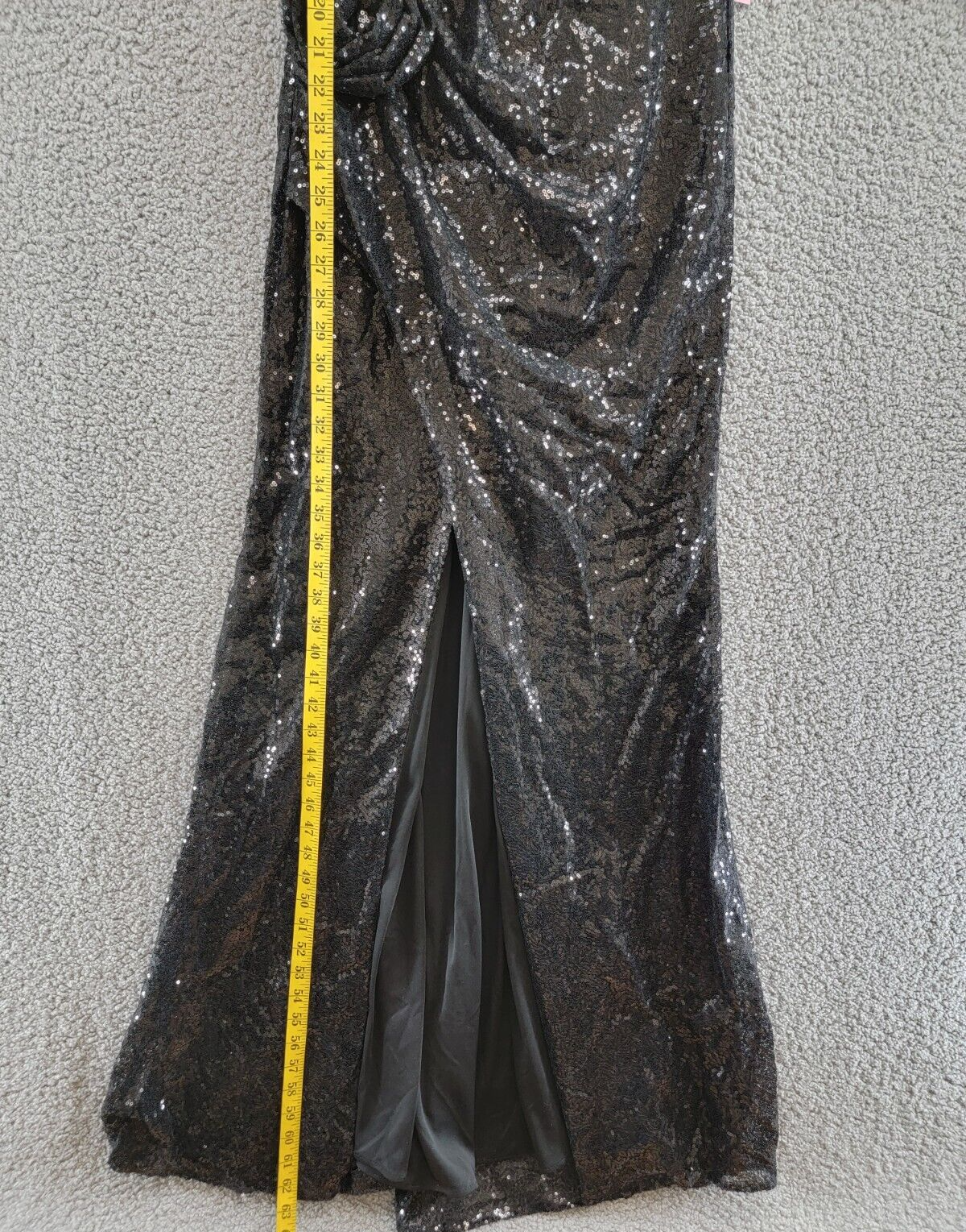 AQUA One Sleeve Sequin Gown Women's 6 Black Rosette Detail Back Zip Closure L/S - Picture 8 of 17