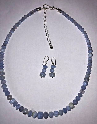 Jay King DTR Chalcedony Beaded Necklace Earrings Sterling Silver 21'' and 3'' Ext