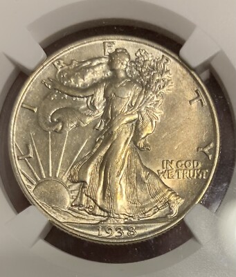 1938 AU 58 Walking Liberty US Silver Half Dollar NGC