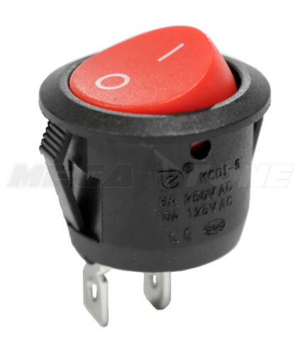 SPST KCD1 On-Off Round Mini Rocker Switch w/Red Actuator 6A/250VAC USA SELLER!!!