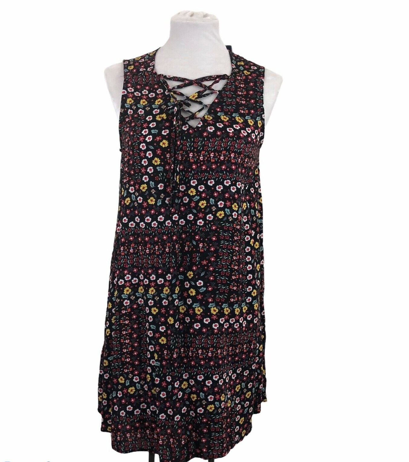 BCBG MAXAZRIA Womens Floral Print Lace up Shift Dress Size