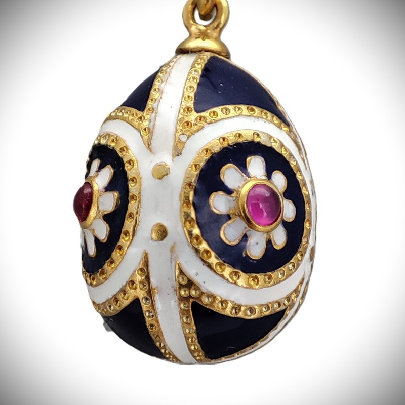 Vintage Imperial Faberge Era Rose Gold Silver Enamel Easter Egg