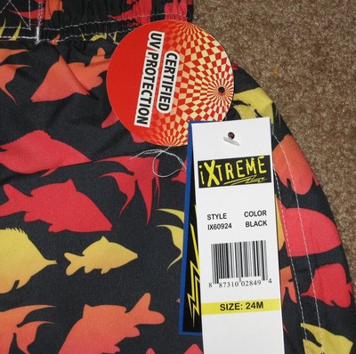 Toddler Boys Swim Trunks -  24M -   Black/Yellow/Orange/Red Fish - UV Protection