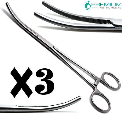 3× Pean Rochester Curved Forceps 8'' Hemostat Surgical Veterinary Instruments