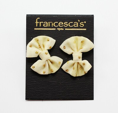 Super Cute Tan Bow Stud Earrings with Gold Sequins by Francesca's NWT #E1236