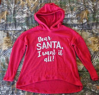 IT'S OUR TIME red knit long sleeve hooded DEAR SANTA,I WANT IT ALL! top,M 5
