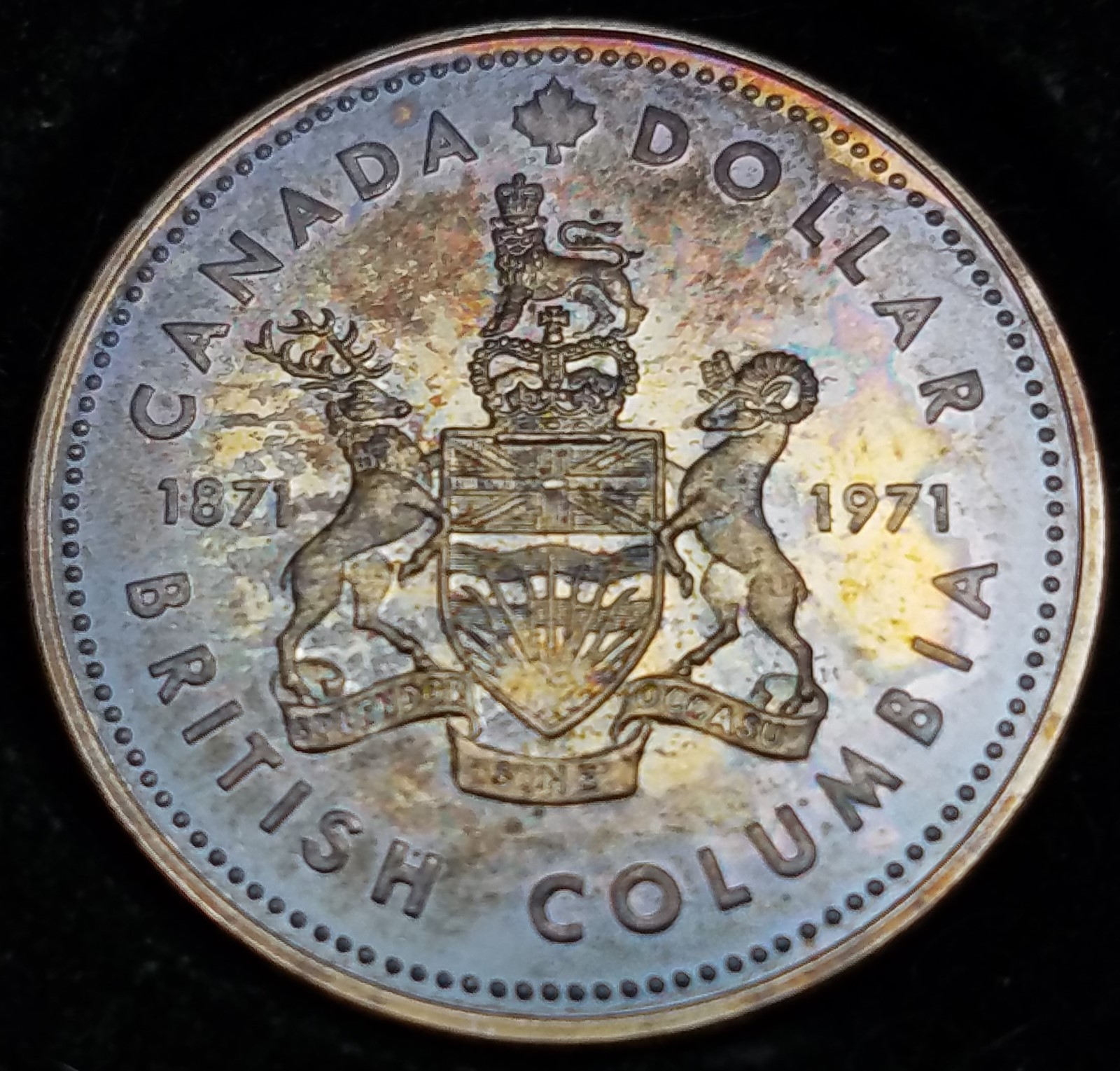 GREAT TONING 1971 GEM PROOF LIKE CANADIAN SILVER $1 ,-TONED C100702
