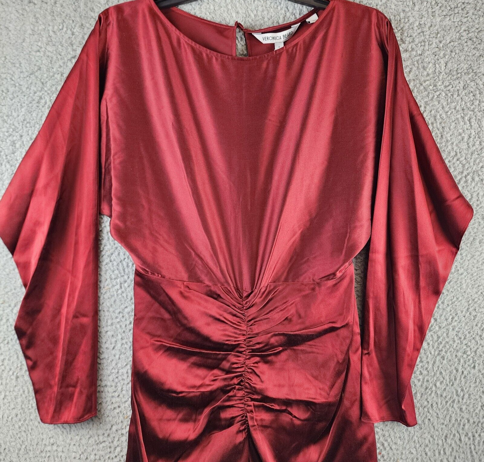 Veronica Beard Sabri Dress Women's 6 Maroon Boat Neck Silk Blend Back Button Zip - Picture 3 of 17
