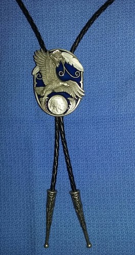 STUNNING NEW 1995 Siskiyou Eagle Indian Head Nickel Bolo Western Tie Necklace