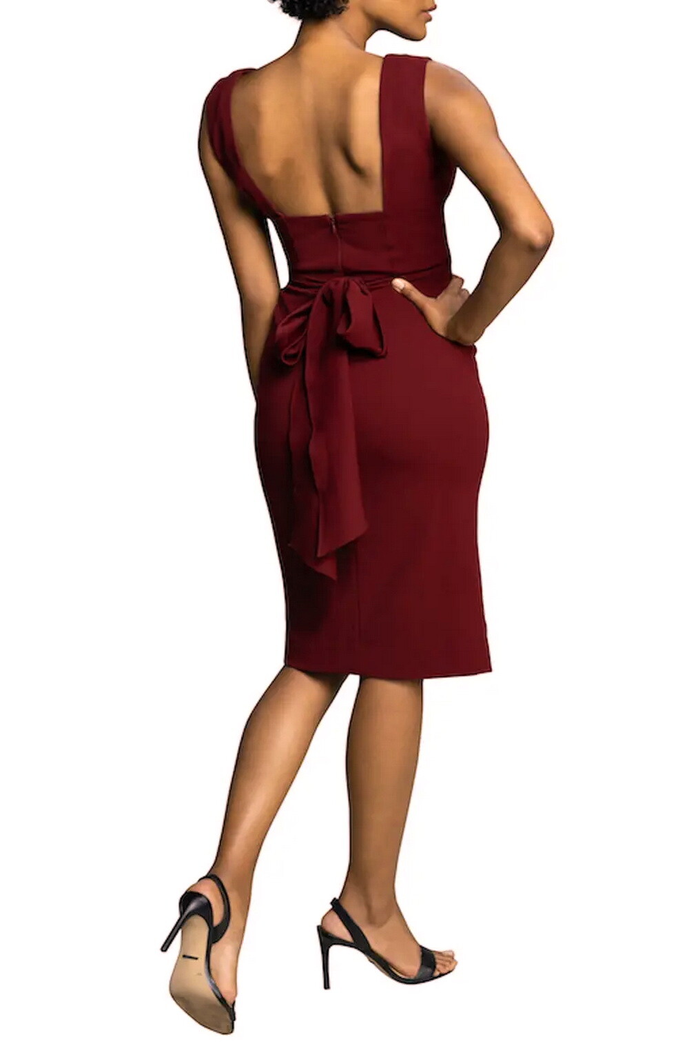 Dress The Population Burgundy Alessia Tie Waist Crepe Dress Size Small Orig $182