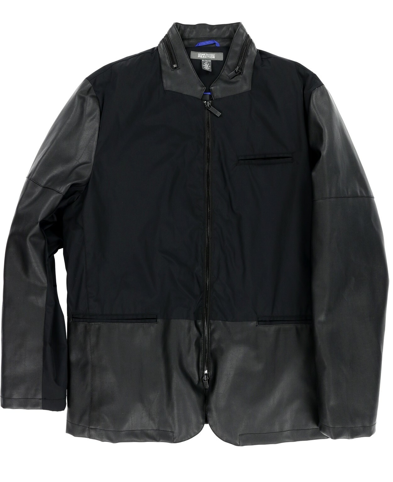 Kenneth Cole Men's Robert Pea Coat Jacket faux leather sleeve sz 47 / XL