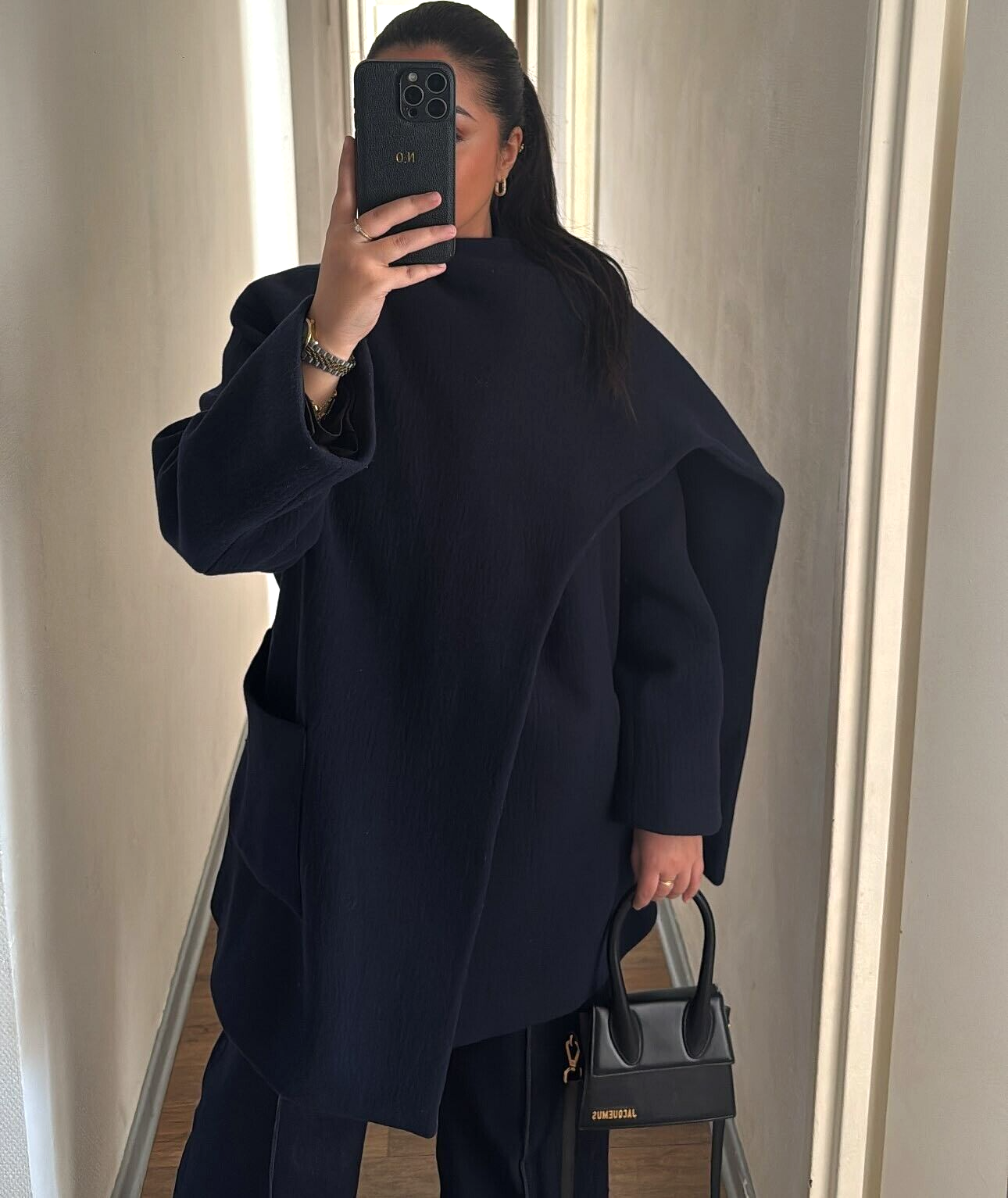 ZARA ウールスカーフ付きコート　ネイビー ZARA ZW COLLECTION ウールスカーフ付きコート L ネイビーオ