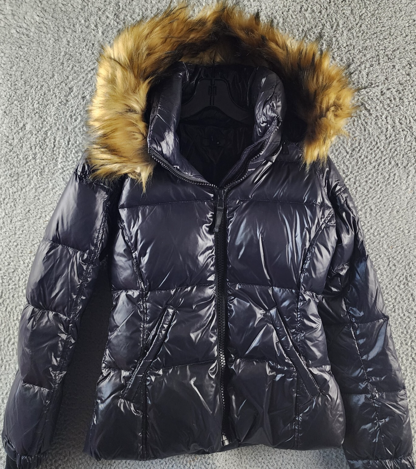 AQUA Gloss Allie Faux Fur Trim Down Puffer Jacket Women's S Jet/Natural L/S - Picture 5 of 16