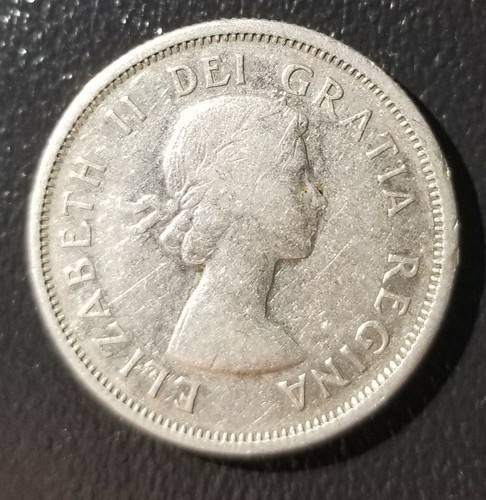 1957 CANADA United Kingdom Queen Elizabeth II Silver 25 Cent