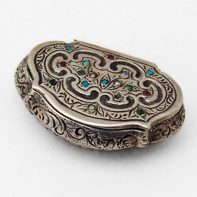 Hungarian Pill Box 900 Silver Gemstone Accents 1920s | eBay