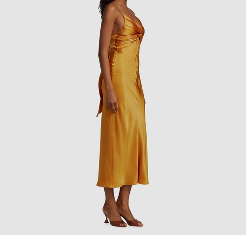 Pre-owned Tove $895  Women's Yellow Silk Twisted Front V-neck Midi Slip Dress Size Fr36/us4