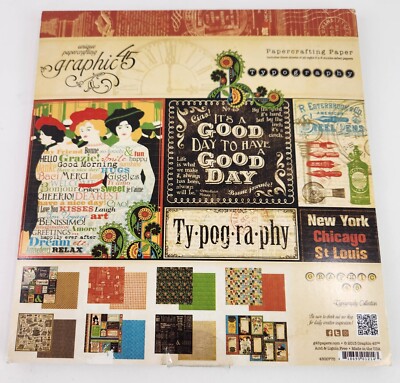 Graphic 45 Typography 8x8 Paper Pad Typefaces Text Lettering Fonts Newsprint