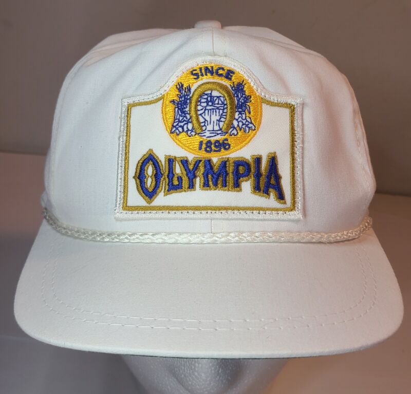 Vintage Olympia Beer Trucker Hat Adjustable White K-Products USA Made Brewery 