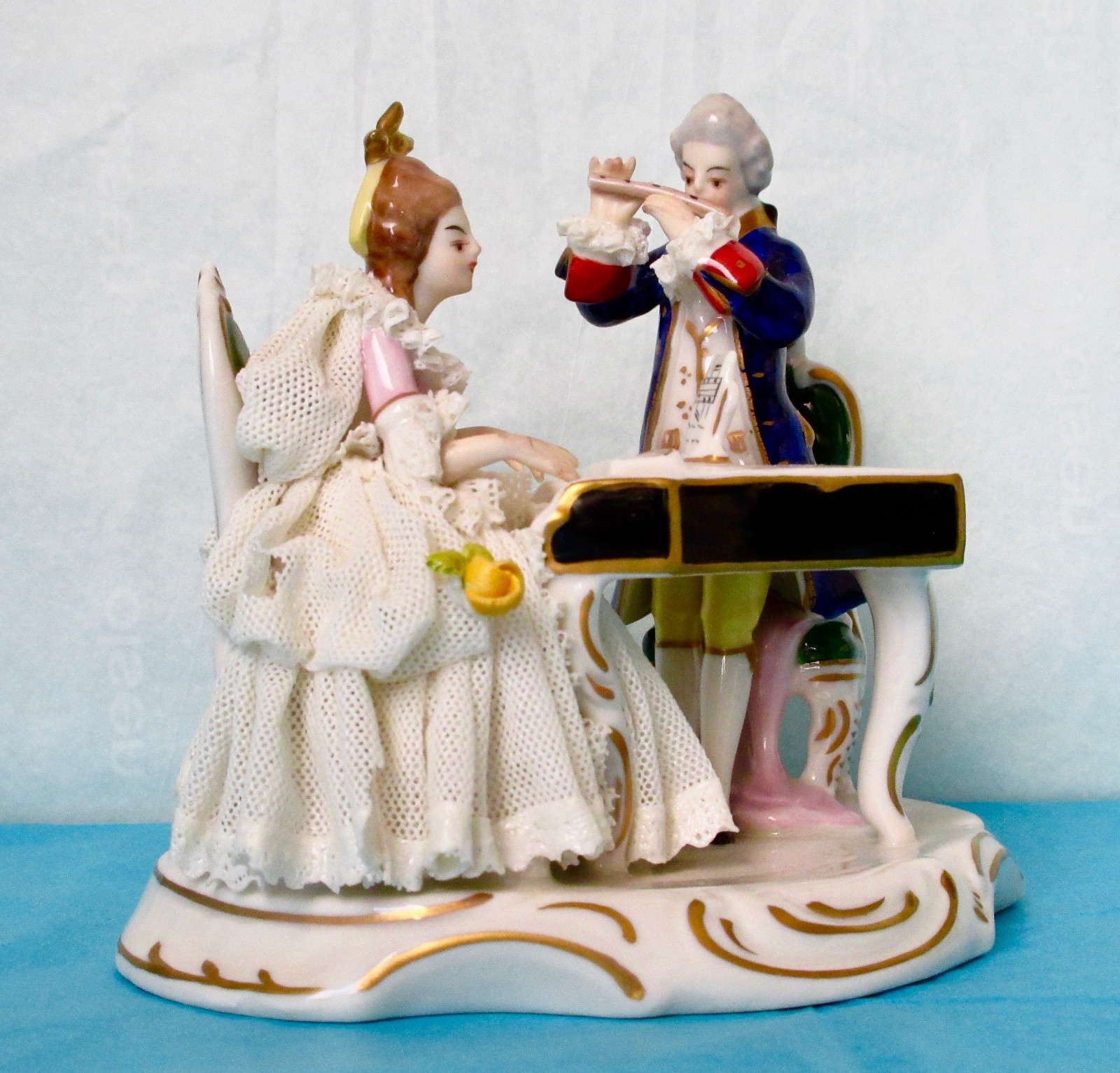 Dresden KP Müller Musicians Lace Figurine Antique Porcelain ca 1930s